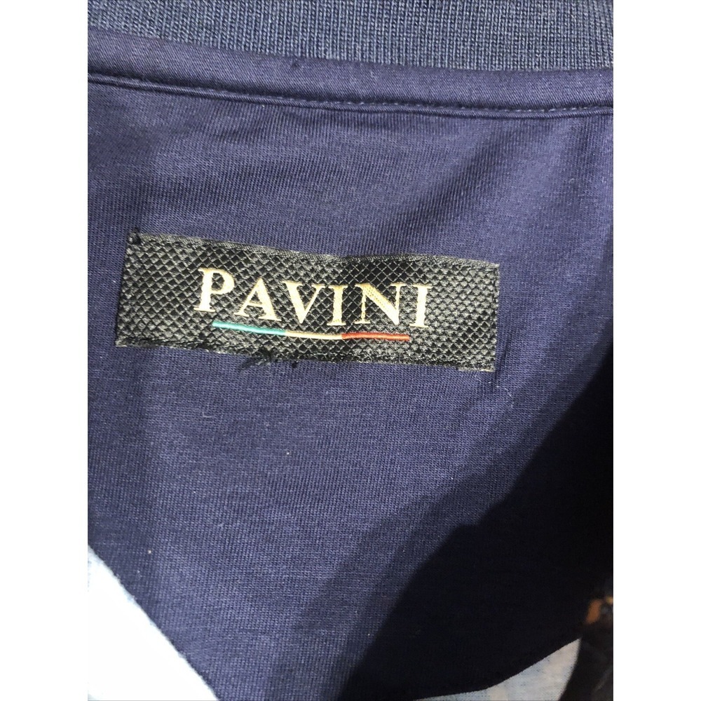 Pavini Polo Shirt Mens Size L-XL Black Gold Rings Circles Graphic Print - Picture 3 of 9